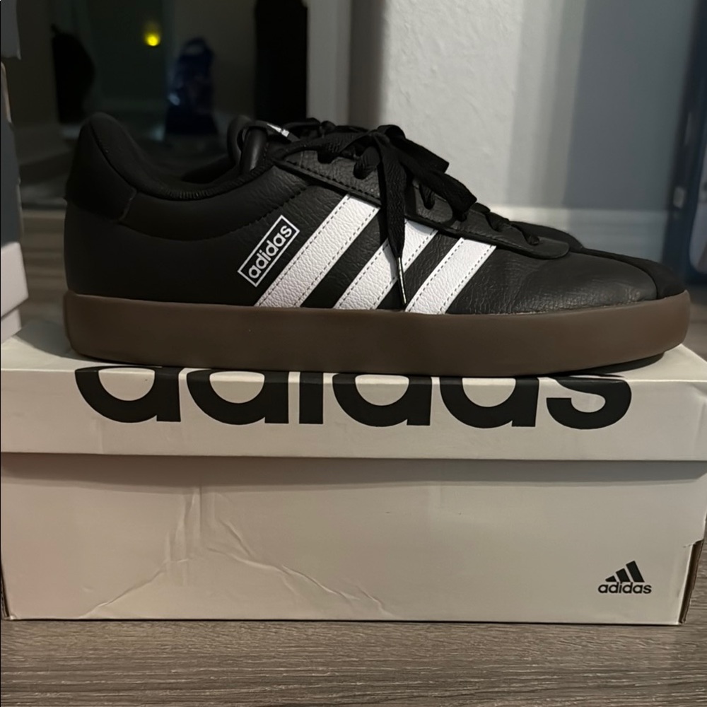 Adidas VL Court Black and White Sneakers with Brown Sole